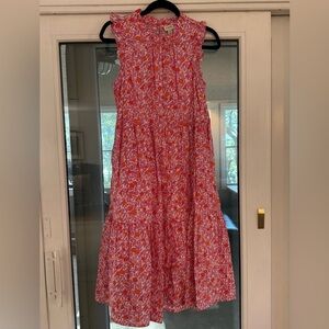Pink and orange floral print midi dress